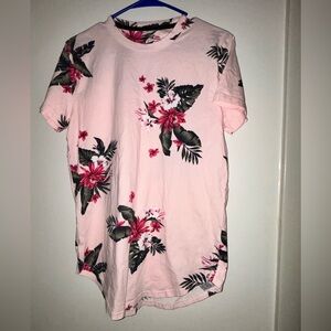 Hollister Curved Hem Pink Floral Shirt
